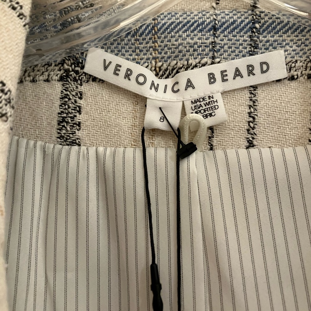 Veronica Beard Cream and Light Blue Plaid Double-Breasted Blazer - Picture 5 of 7